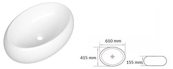 Gamma Figa, umývadlo na dosku 610x415x155 mm, biela lesklá, GMA-UC-FIGA