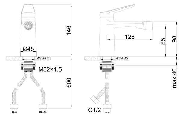 Gamma Evo, bidetová batéria h-146, čierna matná, GMA-BEB-BK