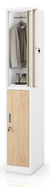 Šatníková skriňa BHP, zamestnanecká, jednotlivá, 2 priehradky s tyčou, biela/dub sonoma, 316,5x1850x450 mm: IGOR 1 Plus Eco Design