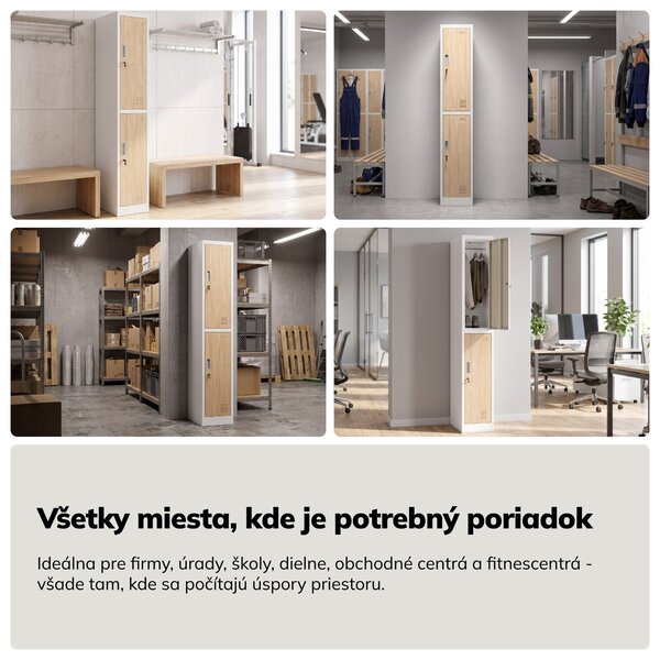Šatníková skriňa BHP, zamestnanecká, jednotlivá, 2 priehradky s tyčou, biela/dub sonoma, 316,5x1850x450 mm: IGOR 1 Plus Eco Design