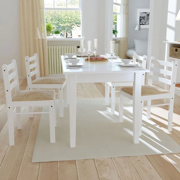 Jedálenské stoličky 4 ks, biele, kaučukový masív a zamat