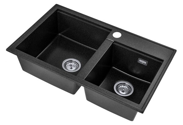 Gamma Modern 8020, 2-komorový granitový drez 795x495x210 mm, čierna škvrnitá, GMA-ZLE000025