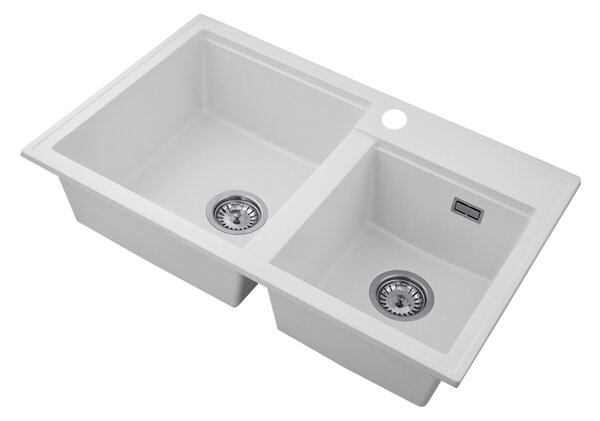 Gamma Modern 8020, 2-komorový granitový drez 795x495x210 mm, biela, GMA-ZLE000032