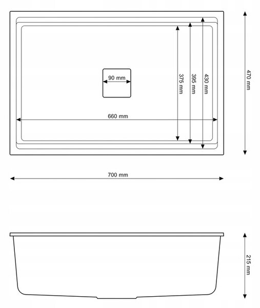 Gamma Decor 7050, 1-komorový granitový drez 700x470x220 mm, čierna škvrnitá, GMA-ZLE000105
