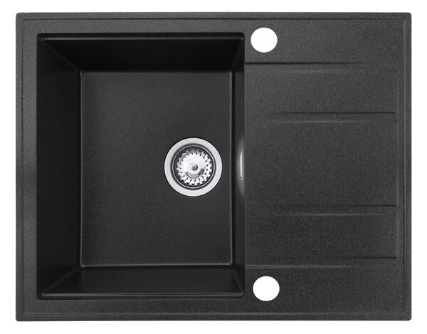Gamma Modern 6550, 1-komorový granitový drez 650x500x210 mm s krátkym odkvapkávačom, čierna škvrnitá, GMA-ZLE000090
