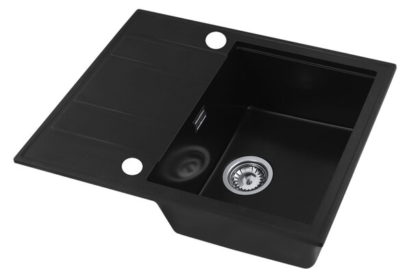 Gamma Modern 6550, 1-komorový granitový drez 650x500x210 mm s krátkym odkvapkávačom, čierna, GMA-ZLE000089