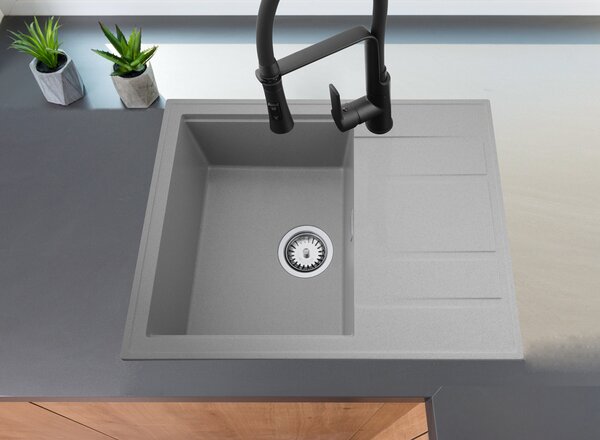 Gamma Modern 6550, 1-komorový granitový drez 650x500x210 mm s krátkym odkvapkávačom, šedá, GMA-ZLE000092