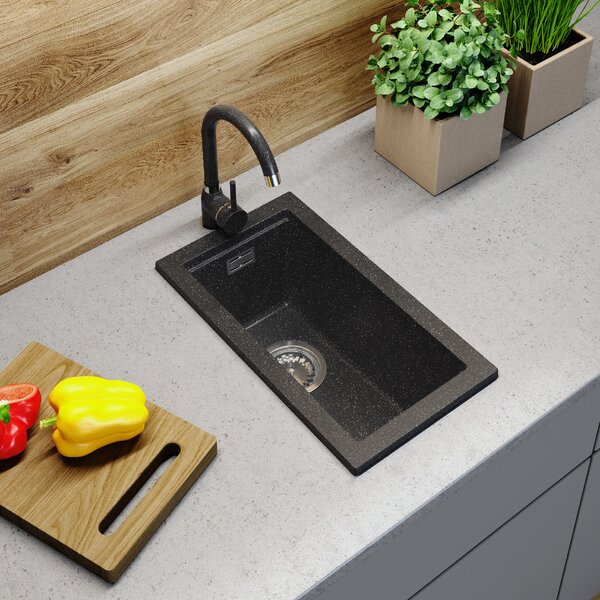Gamma Decor 2850, 1-komorový granitový drez 280x500x207 mm, čierna škvrnitá, GMA-ZLE000161