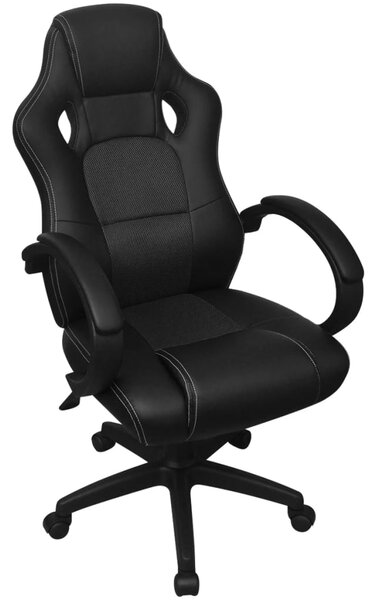 Čierne kancelárske kreslo z umelej kože v podobe pretekárskeho sedadla