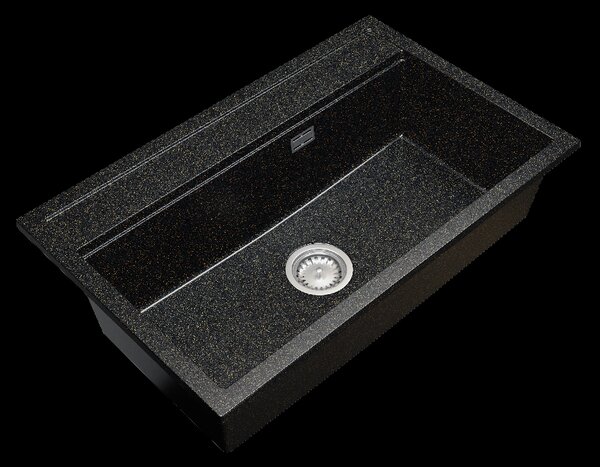 Gamma Advance, 1-komorový granitový drez 805x505x210 mm, čierna so zlatými bodkami, GMA-ZLE000115