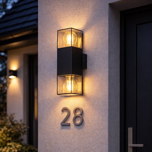 Vonkajšia nástenná lampa čierna s dymovým tienidlom 2-svetlo IP44 - Dánsko