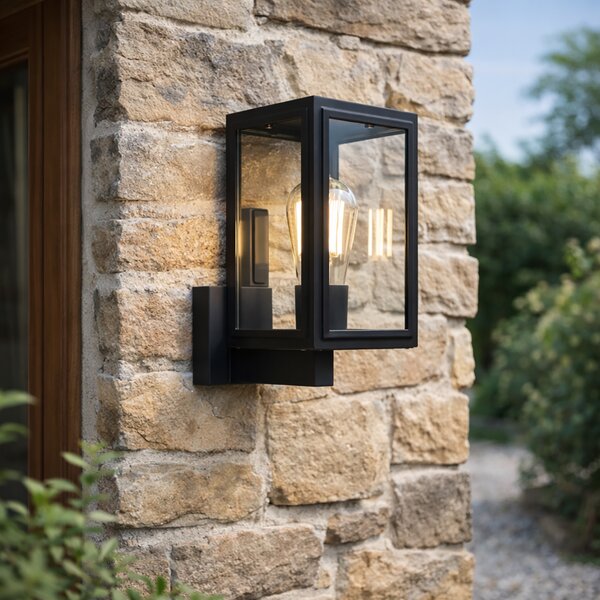 Rustikálna nástenná lampa čierna IP44 - Sutton Up