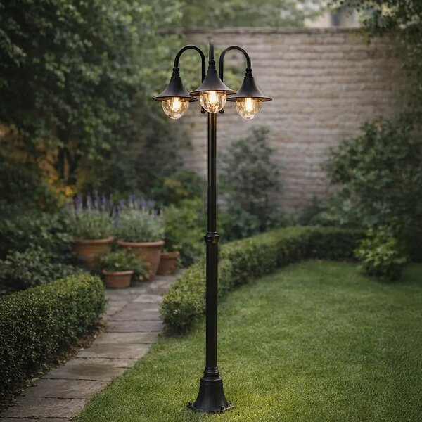 Klasická vonkajšia lampa čierna 200 cm 3-svetlá IP44 - Daphne