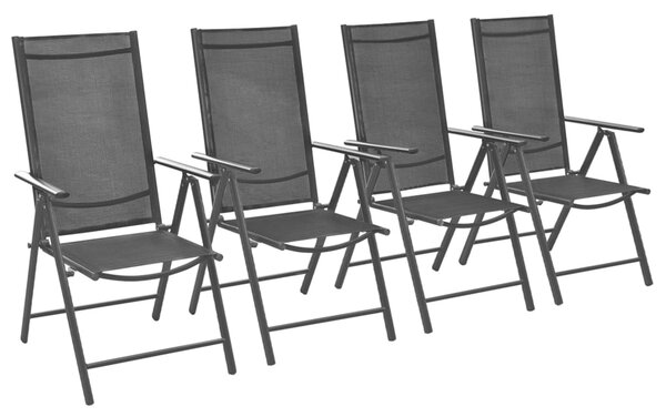 Skladacie záhradné stoličky 4 ks, hliník a textilén, čierne