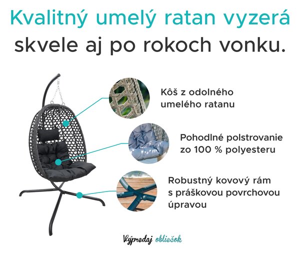 Závesné kreslo MOLINE s čiernym stojanom, béžové