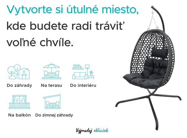Závesné kreslo MOLINE s čiernym stojanom, béžové