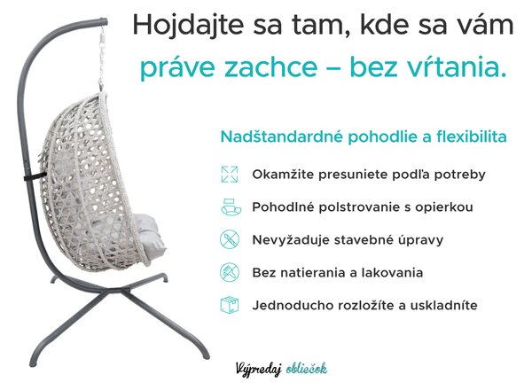 Závesné kreslo MOLINE s čiernym stojanom, béžové
