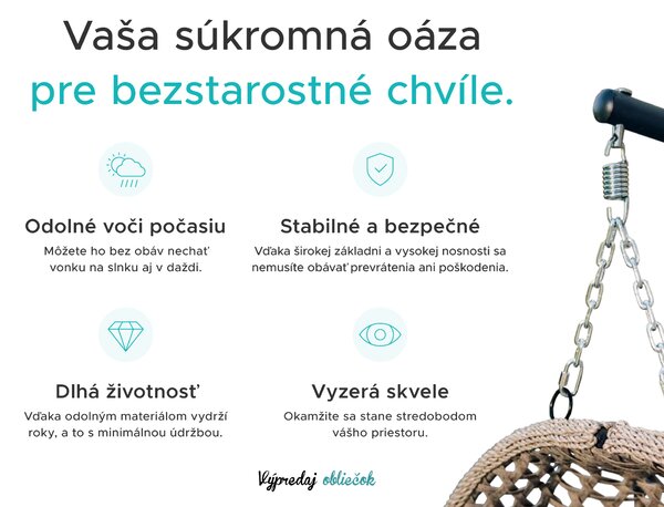 Závesné kreslo MOLINE s čiernym stojanom, béžové