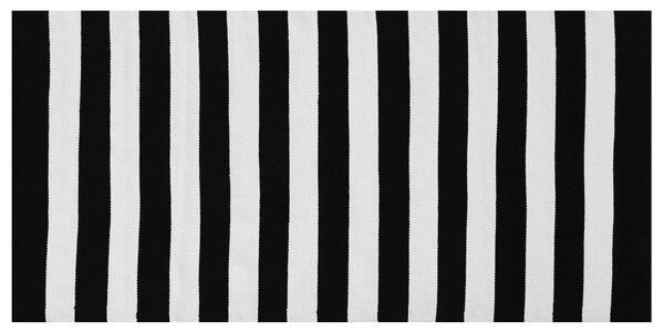 Vonkajší koberec čierno-biely 80 x 150 cm pruhovaný vzor ručne tkaný obdĺžnikový moderný