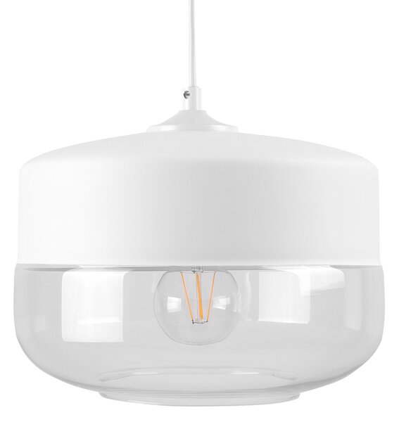 Závesná lampa biela priehľadná sklenené tienidlo geometrický okrúhly tvar na strop moderný priemyselný štýl obývačka jedáleň