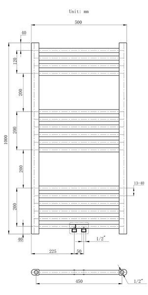 Gamma Erga Simple, vykurovacie teleso 1000x500 mm, 389 W, čierna, ERG-LAV-SIMP-10050-BK