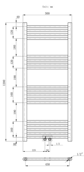 Gamma Erga Simple, vykurovacie teleso 1200x500 mm, 487 W, čierna, ERG-LAV-SIMP-12050-BK