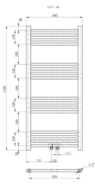 Gamma Erga Simple, vykurovacie teleso 1100x500 mm, 437 W, čierna, ERG-LAV-SIMP-11050-BK