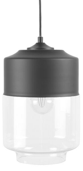 Závesná lampa čierna kovová a sklenená s valcovým tienidlom industriálny dizajn svietidlo do obývačky a jedálne