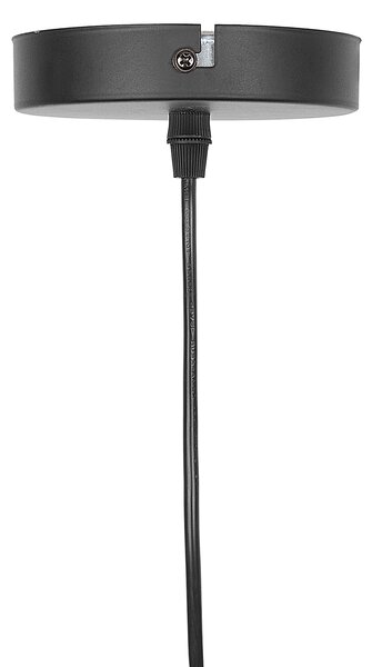 Závesná lampa čierna farba kovová s prvkom z dubového dreva geometrický tvar moderná