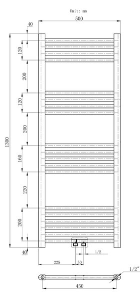 Gamma Erga Simple, vykurovacie teleso 1300x500 mm, 519 W, biela, ERG-LAV-SIMP-13050-WH