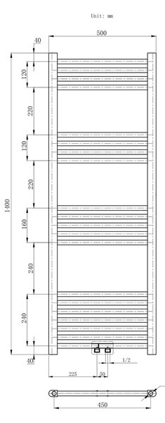 Gamma Erga Simple, vykurovacie teleso 1400x500 mm, 551 W, čierna, ERG-LAV-SIMP-14050-BK