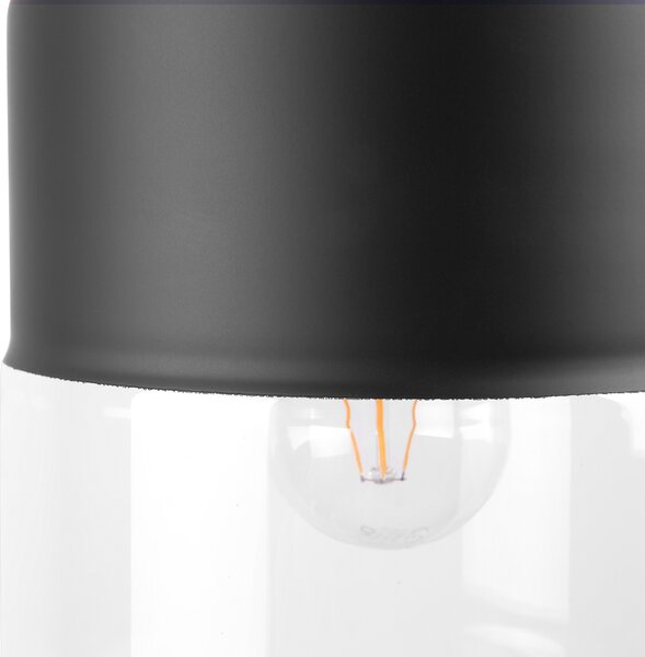 Závesná lampa čierna kovová a sklenená s valcovým tienidlom industriálny dizajn svietidlo do obývačky a jedálne