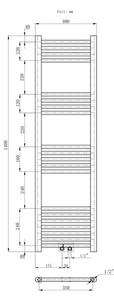 Gamma Erga Simple, vykurovacie teleso 1400x400 mm, 469 W, čierna, ERG-LAV-SIMP-14040-BK
