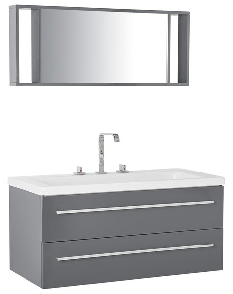 Kúpeľňový závesný nábytok sivý MDF akrylát 92 x 100 x 47 cm moderná exkluzívne glamour kúpeľňa