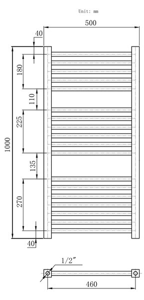 Gamma Erga Proper, vykurovacie teleso 1000x500 mm, 566W, biela, ERG-LAV-PROP-10050-WH