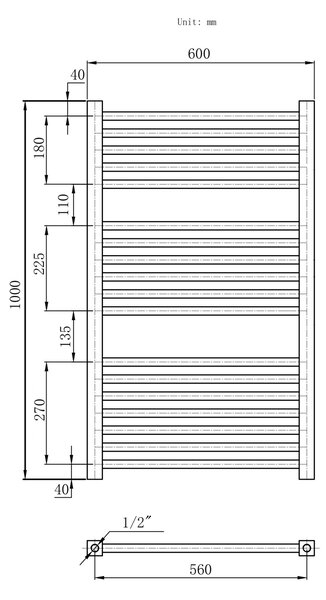 Gamma Erga Proper, vykurovacie teleso 1000x600 mm, 656W, biela, ERG-LAV-PROP-10060-WH