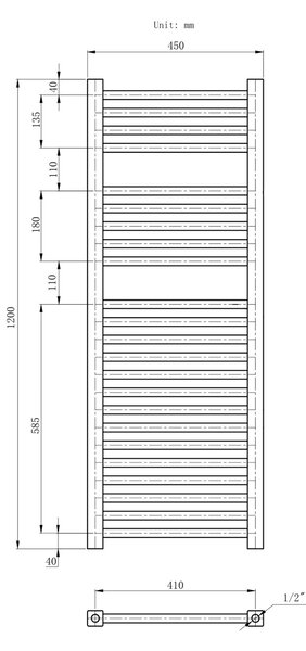 Gamma Erga Proper, vykurovacie teleso 1200x450 mm, 650W, biela, ERG-LAV-PROP-12045-WH