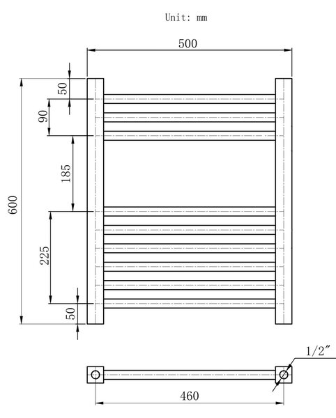 Gamma Erga Proper, vykurovacie teleso 600x500 mm, 302W, čierna, ERG-LAV-PROP-6050-BK