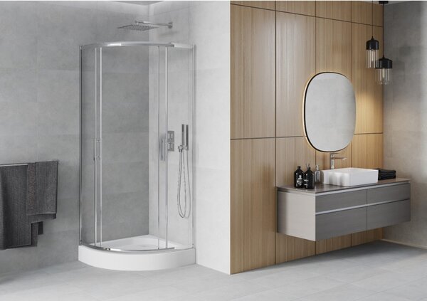 Mexen Rio sprchový kút polkruhový 70 x 70 cm, transparentný, chróm + vanička, biela - 863-070-070-01-00-4710