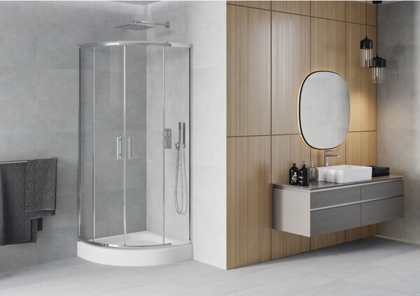 Mexen Rio sprchový kút polkruhový 70 x 70 cm, transparentný, chróm + vanička, biela - 863-070-070-01-00-4710