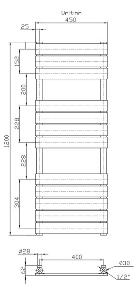Gamma Erga Classic, vykurovacie teleso 1200x450 mm, 611W, čierna matná, ERG-LAV-CLAS-120450-BK