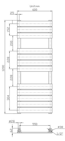 Gamma Erga Classic, vykurovacie teleso 1200x600 mm, 762W, čierna matná, ERG-LAV-CLAS-12060-BK