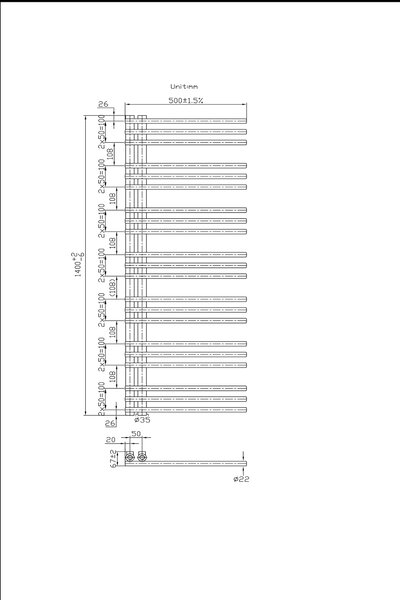 Gamma Erga Aquatic, vykurovacie teleso 1400x500 mm, 577W, čierna, ERG-LAV-AQUA-14050-BK