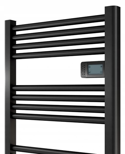 Erga Pago, elektrické vykurovacie teleso 960x540 mm s digitálnym termostatom, 500W, čierna matná, ERG-LAV-GRZE-E-ALU-960540-BK
