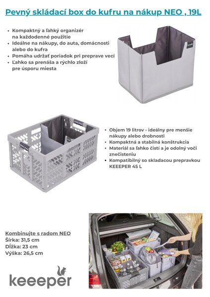 Keeeper Pevný skladací box / organizér do kufra na nákup NEO , 19L, 31,5 x 23 x 26,5 cm