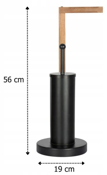 Erga Aurora Small Black, toaletná WC kefa s dreveným držiakom na WC papier na postavenie 19x19x56 cm, hnedá-čierna, ERG-SEP-1340STLAZSBLA