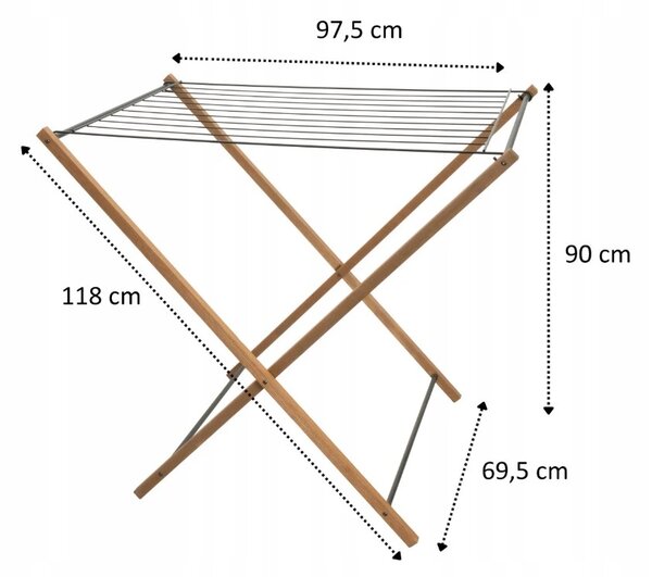 Erga Aurora Strong, drevený vešiak na sušenie bielizne 97,5x69,5x90 cm na postavenie, hnedá-čierna, ERG-SEP-1002SEPSULUNA