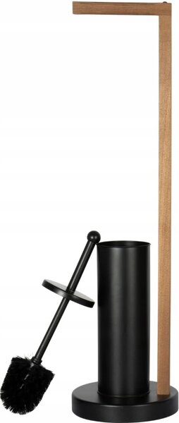 Erga Aurora Black, toaletná WC kefa s dreveným držiakom na WC papier na postavenie 19x19x72,5 cm, hnedá-čierna, ERG-SEP-1004SEPSTLUNA