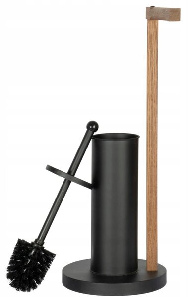 Erga Aurora Small Black, toaletná WC kefa s dreveným držiakom na WC papier na postavenie 19x19x56 cm, hnedá-čierna, ERG-SEP-1340STLAZSBLA