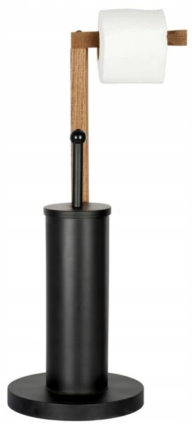 Erga Aurora Small Black, toaletná WC kefa s dreveným držiakom na WC papier na postavenie 19x19x56 cm, hnedá-čierna, ERG-SEP-1340STLAZSBLA